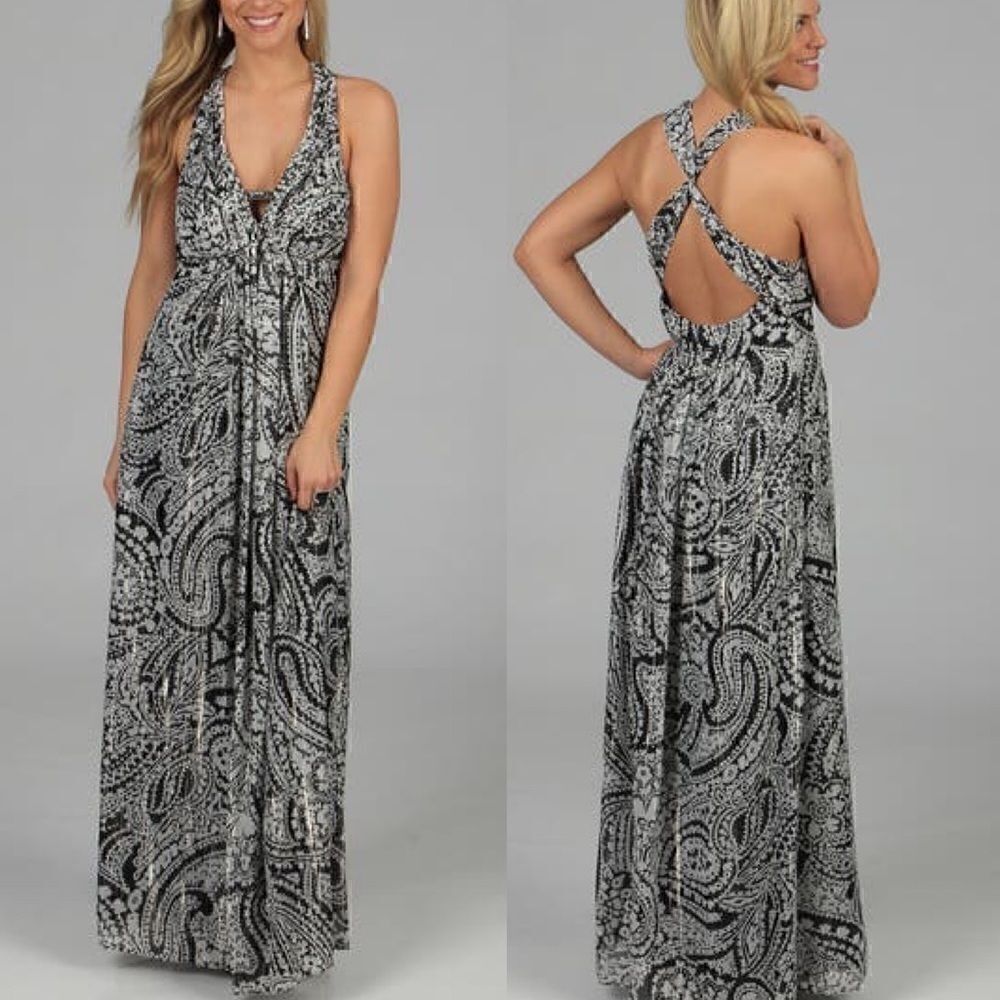 Oleg Cassini Black Paisley Printed Long Dress